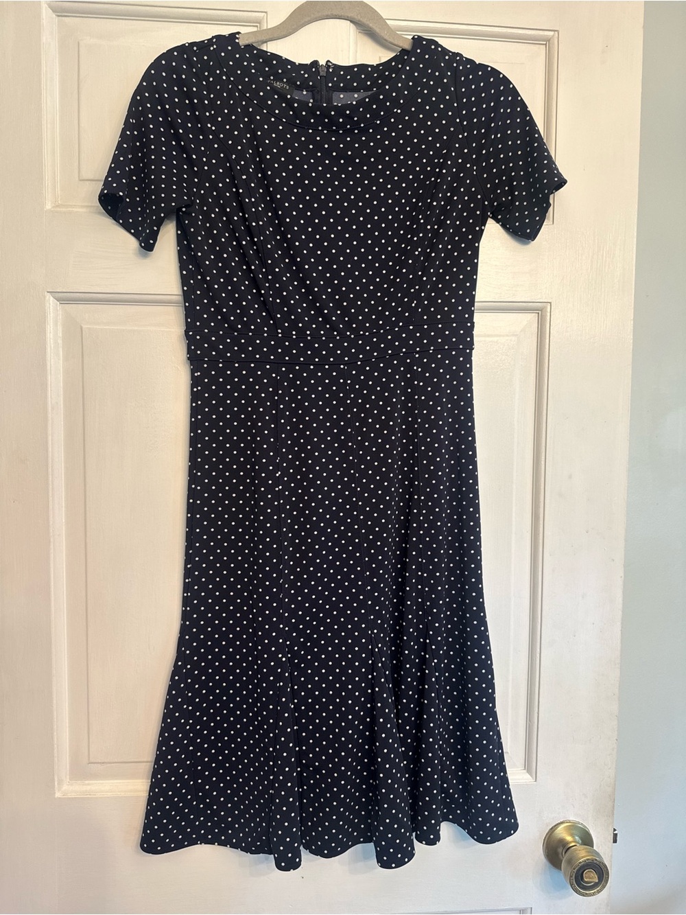 Talbots Navy and White Polka Dot Fit-and-Flare Dress